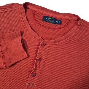 Polo Ralph Lauren Standard Issue Henley Shirt Mens XL Red Waffle Knit Thermal